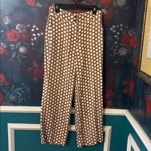 Boden Brown and White Geometric wide leg linen blend pants